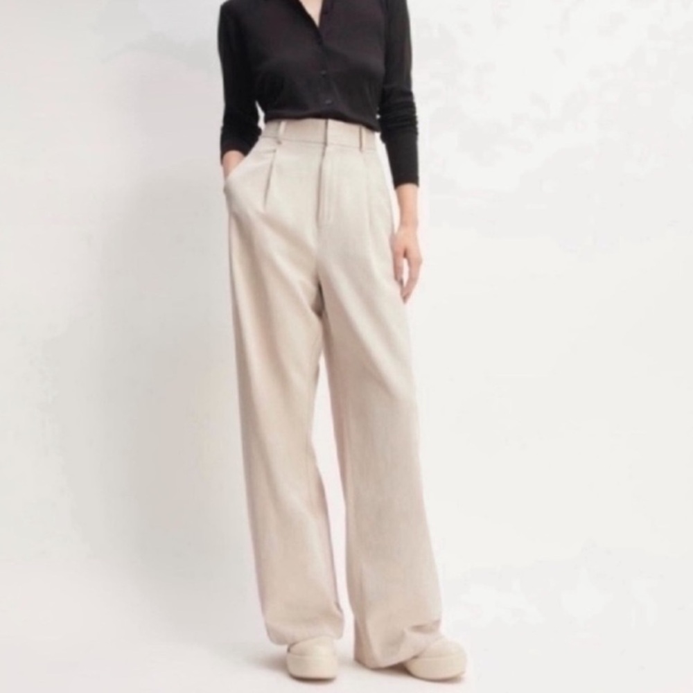 Everlane The Way-High Draper Pleated Pant Trousers Buttersmooth Tan Sz 0R